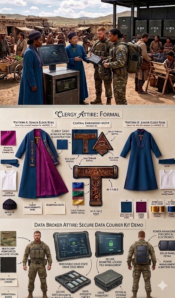 Demonstration layout of the formal attire for the Clergy and Data Brokers